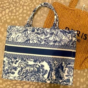 Navy floral stripe book bag tote